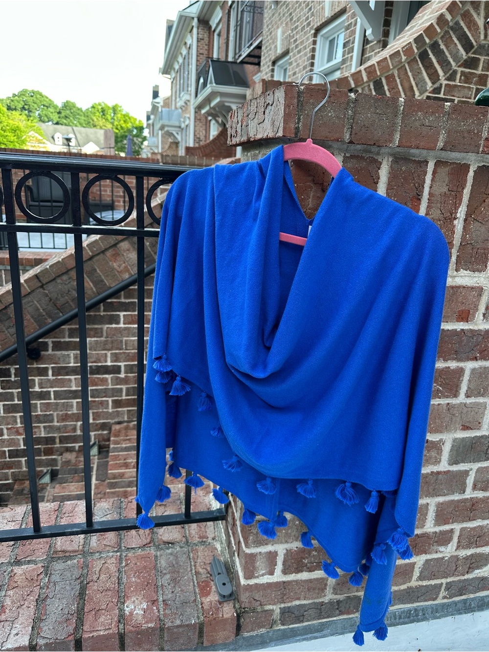 Tassel-Trim Draped Shawl - Royal Blue